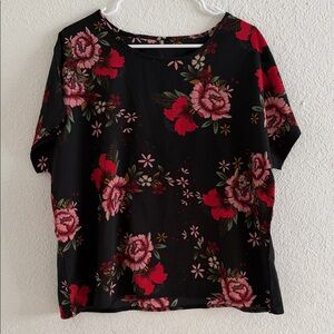 Floral Black and Red Women's Top